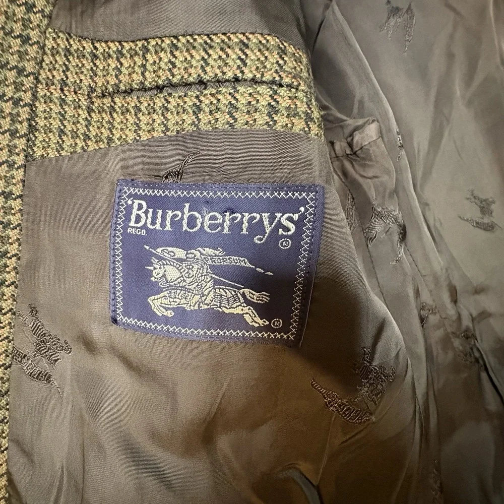 VTG Burberrys Men's ~40R Brown Olive Houndstooth Pure Wool Blazer West Germany